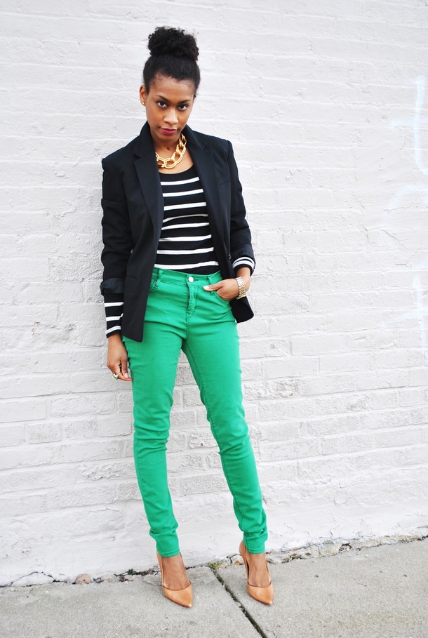 green and black jeans