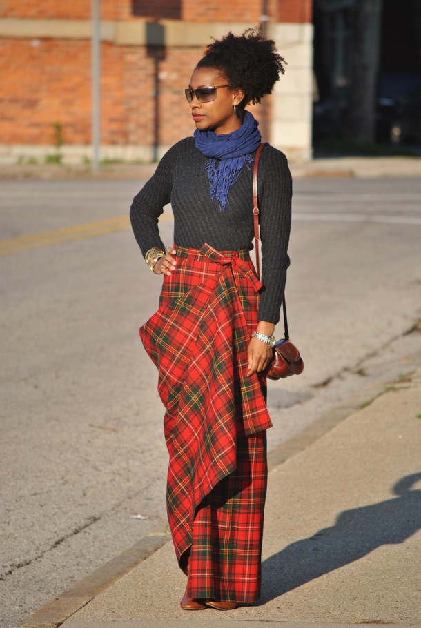 red plaid skirt